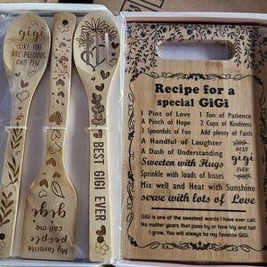 Engraved Bamboo Kitchen Utensil Set and Cutting Board